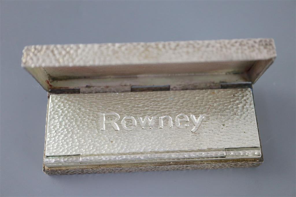A 1970s textured silver rectangular paint box and brush for Rowney, to commemorate the Queens Silver Jubilee,
